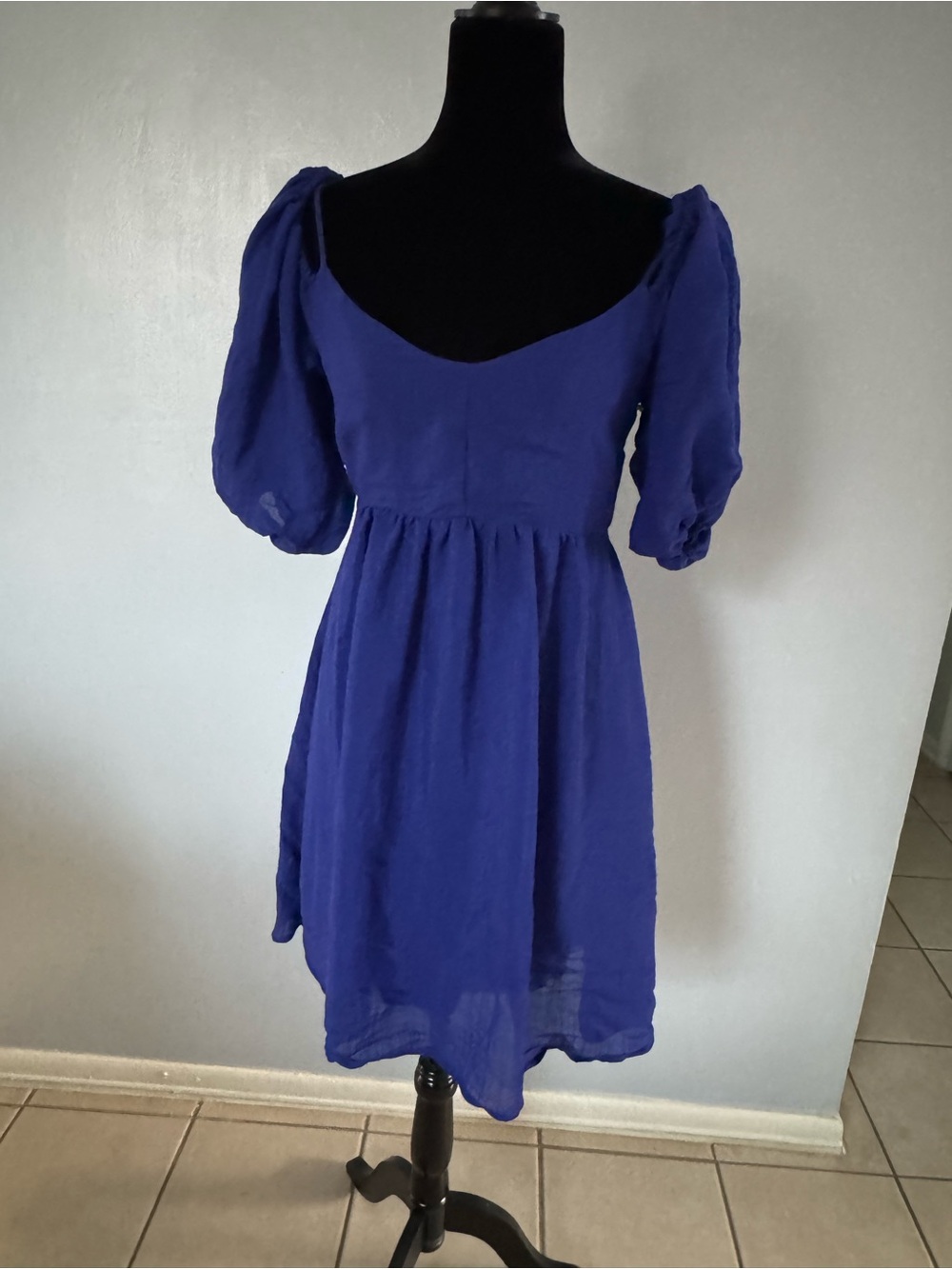 Moulinette Soeurs Royal Blue Puff-Sleeve Mini Dress